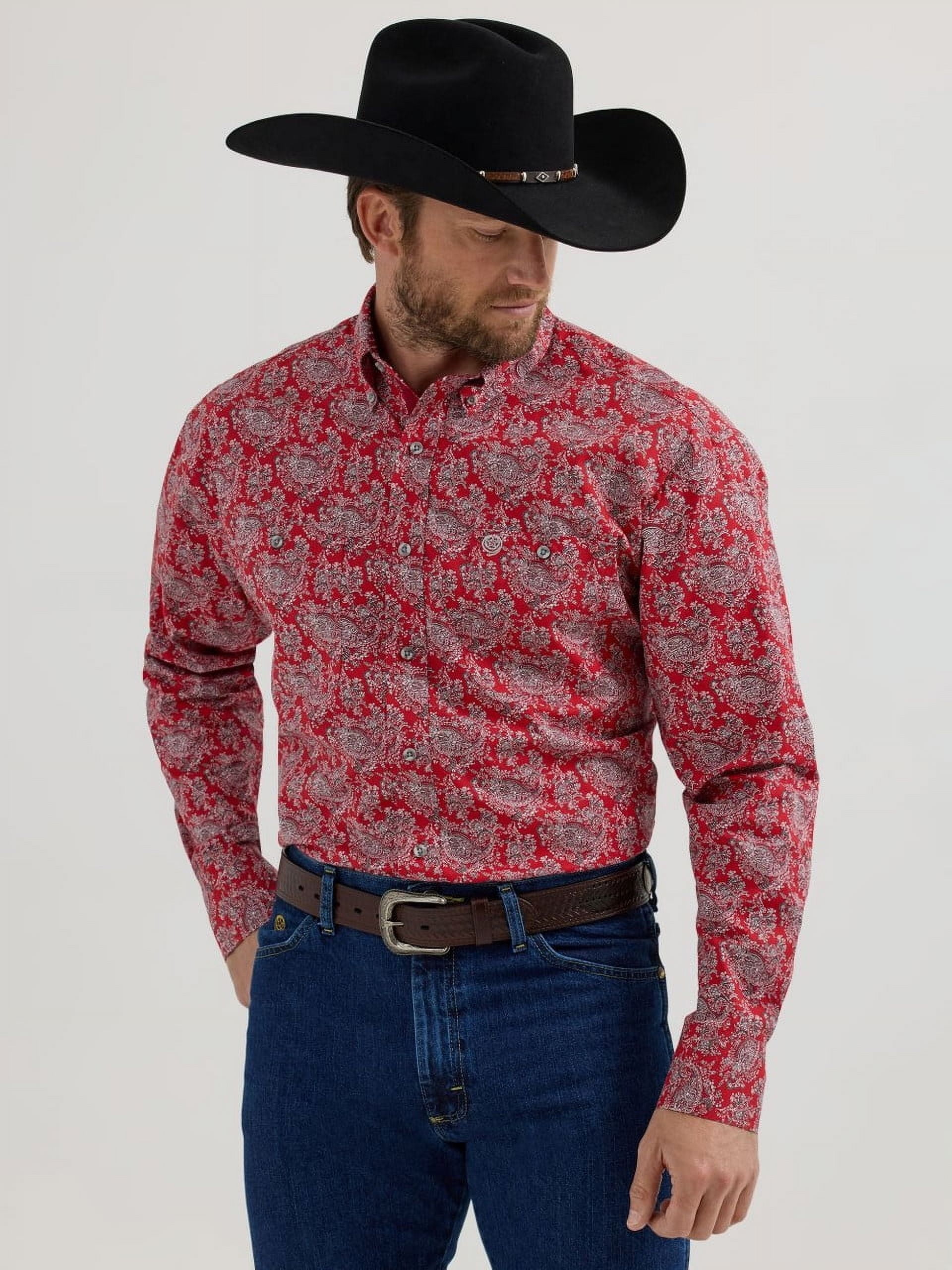Wrangler George Strait Men's Turquoise Paisley Button-Down Shirt - Relaxed Fit, Long Sleeve With Front Pockets