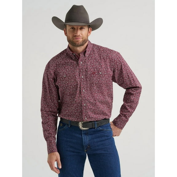 Wrangler Mens George Strait Wine Paisley Print Shirt