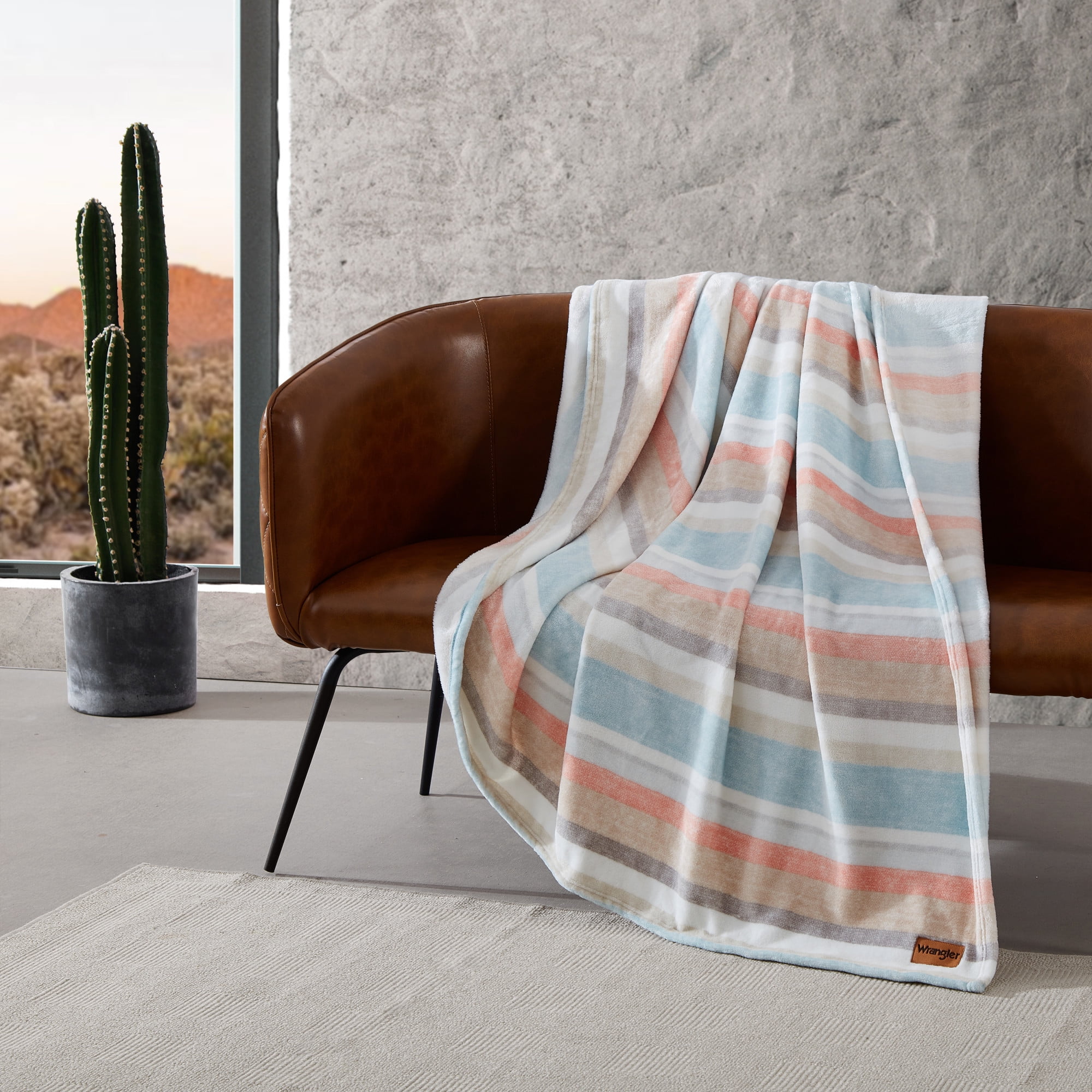 Wrangler Glen Canyon Stripe Blue Ultra Soft Plush Fleece Twin Blanket ...