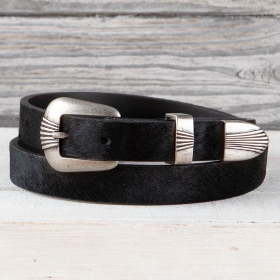 Black hair on‎ hide belt Cowhide Belts - Speckled Black Hair On Hide — Farmericana  main image 2