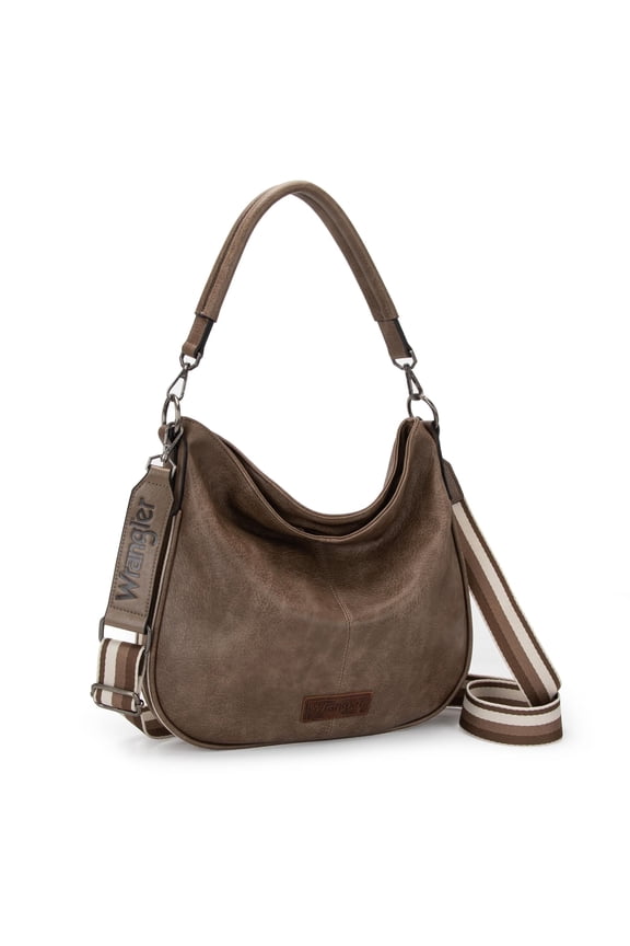 Wrangler Hobo Bags Large Crossbody Bags for Women Shoulder Purses with Striped Cotton Straps, Dark khaki
