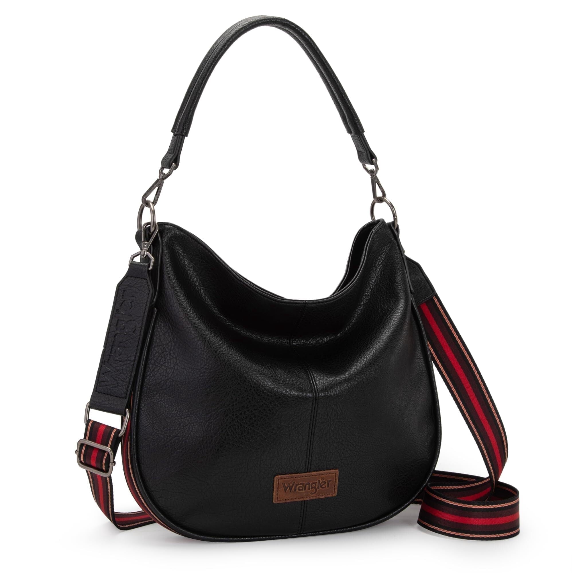 Wrangler Hobo Bags Large Crossbody Bags for Women Shoulder Purses with Striped Cotton Straps, Black