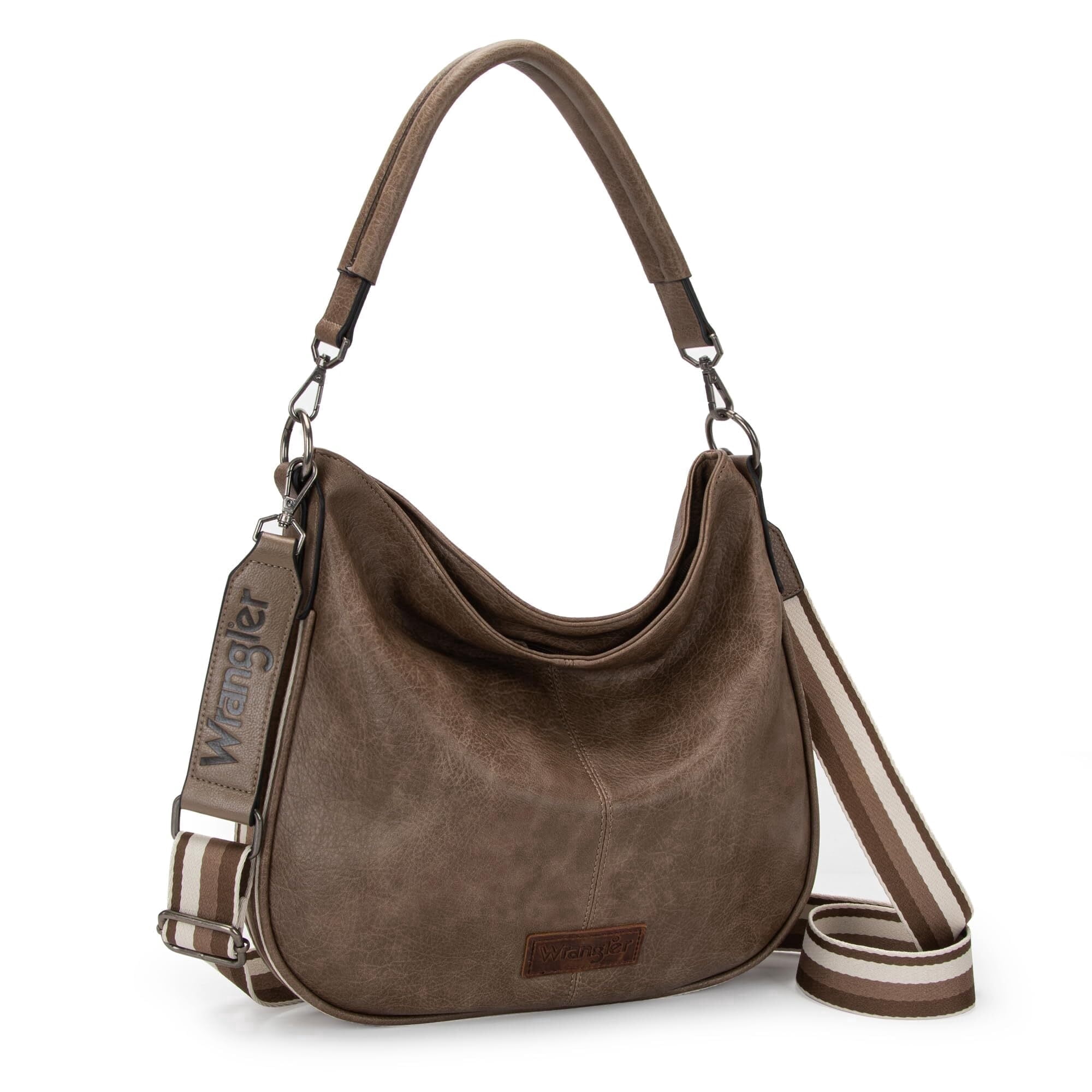 Wrangler Hobo Bags Large Crossbody Bags for Women Shoulder Purses with Striped Cotton Straps, Dark Khaki