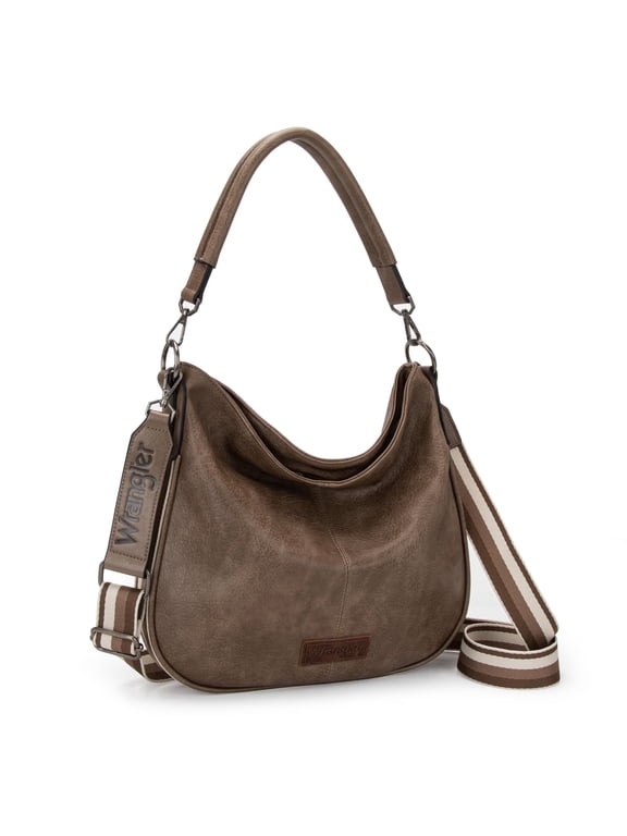 Wrangler Hobo Bags Large Crossbody Bags for Women Shoulder Purses with Striped Cotton Straps, Dark Khaki
