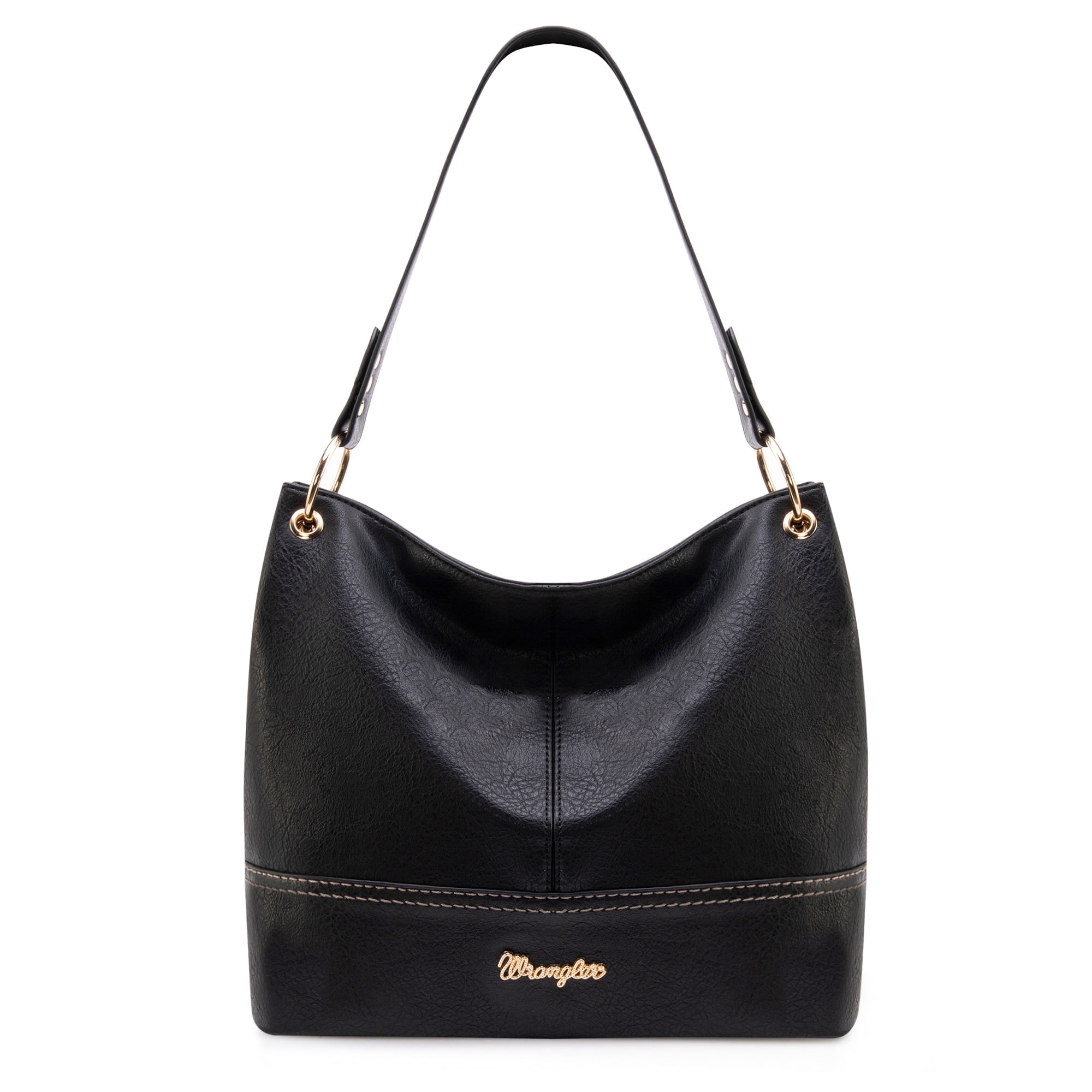 Wrangler Hobo Bags for Women Leather Tote Bag Shoulder Bag Top Handle Satchel Purses and Handbags, Solid Black