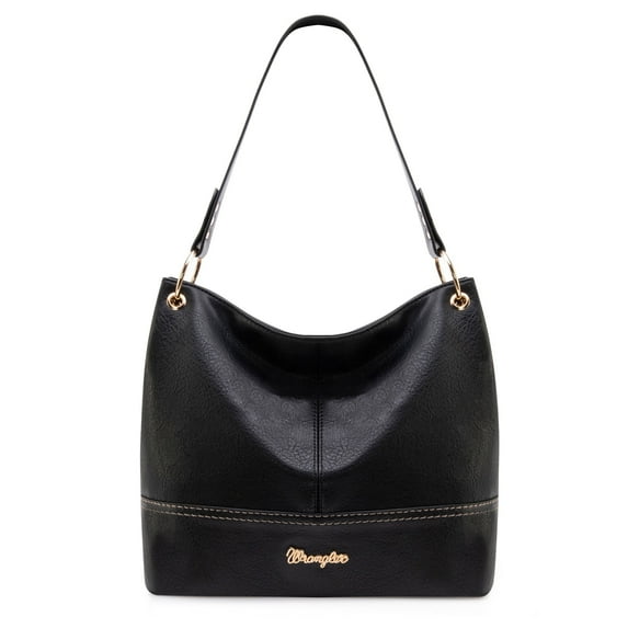 Wrangler Hobo Bags for Women Leather Tote Bag Shoulder Bag Top Handle Satchel Purses and Handbags, Solid Black