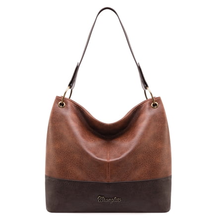 Montana West Wrangler Hobo Bags for Women Leather Tote Bag Shoulder Bag Top Handle Satchel Purses and Handbags, Two Tone Brown
