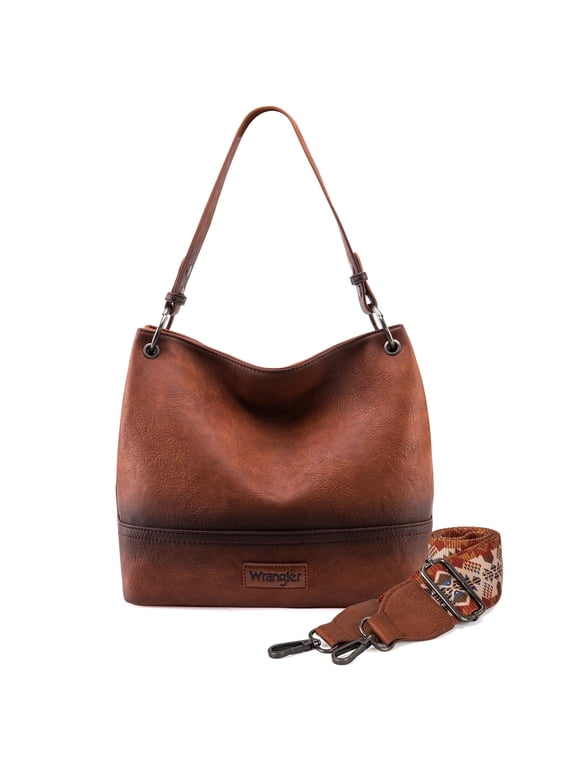 Wrangler Hobo Bags for Women Vegan Leather Top Handle Shoulder Purses and Handbags, Brown