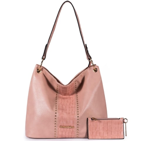 Purses for Women Hobo Shoulder Handbags with Zipper, Hot Pink