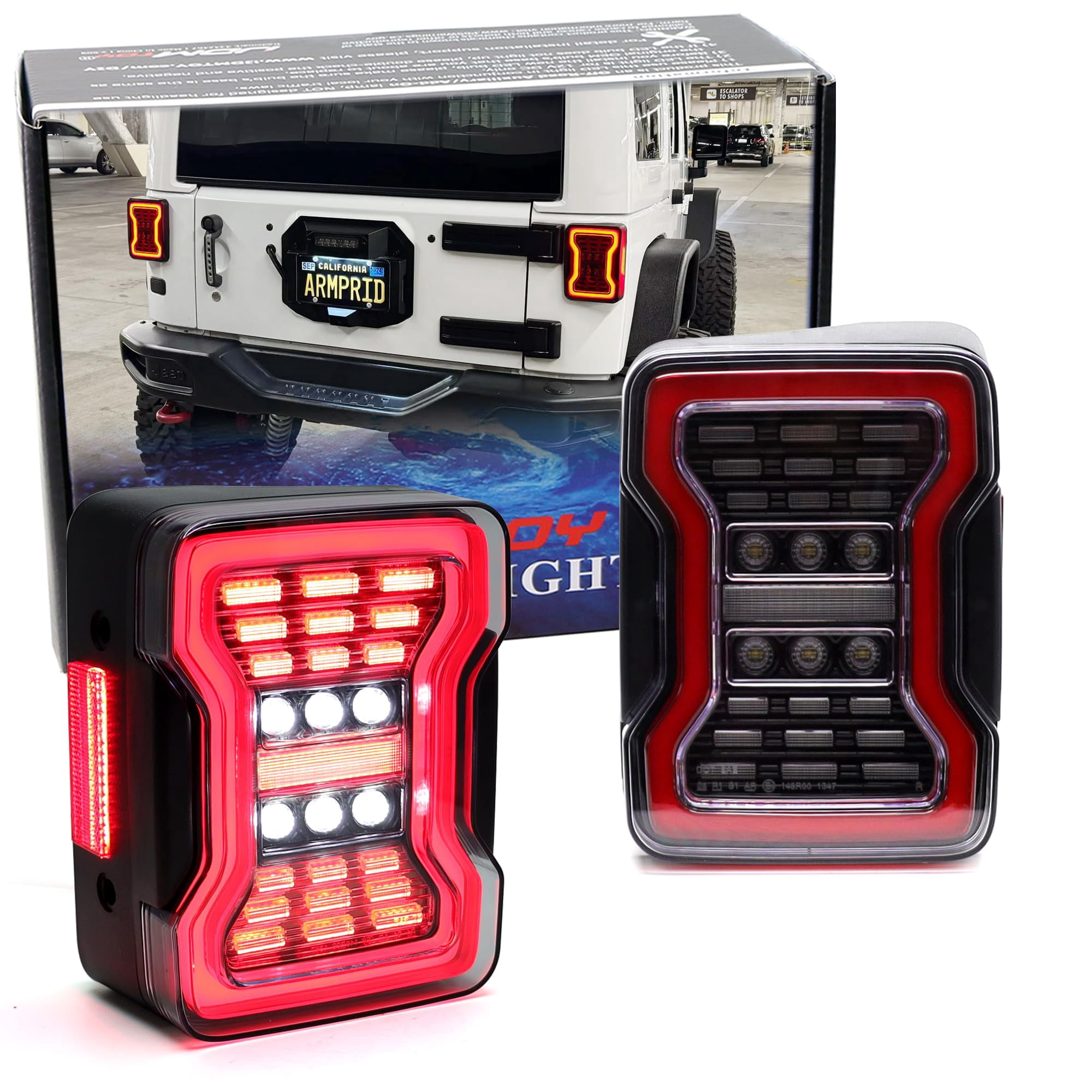 Wrangler JL Style Clear Lens w/Red Trim 4-In-1 Full LED Tail Light ...