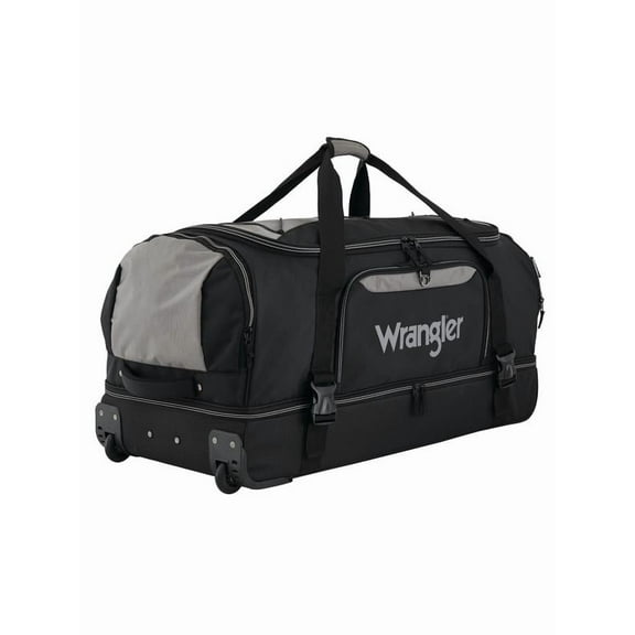 Wrangler Jumbo 36" Drop-Bottom Rolling Duffel with Telescopic Handle - Black