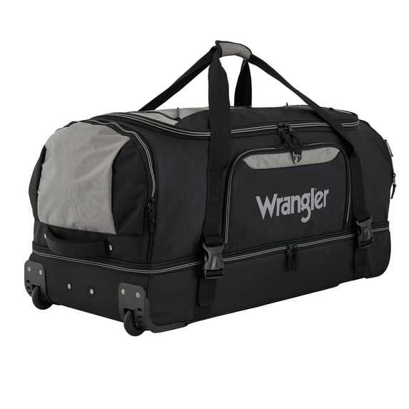 Wrangler Jumbo 36" Drop-Bottom Rolling Duffel with Telescopic Handle - Black