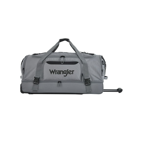 Wrangler Jumbo 36-inch Drop-Bottom Rolling Duffel with Telescopic Handle, Sharkskin Gray