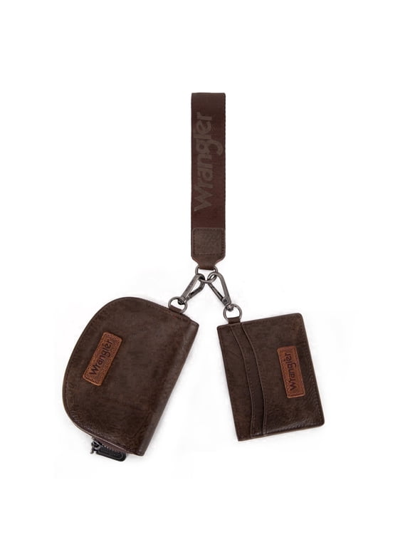 Wrangler KeyChain Wallet Wristlet Wallets for Women Dual Pouch Wristlet Rfid Blocking Credit Card Holder Wallet, Coffee