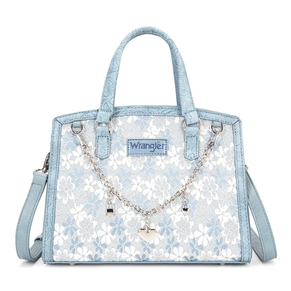 Wrangler Lace Tote Bag for Women, Medium Crossbody Top Handle Handbags Ladies Satchel Elegant Purse Charms for Wedding Gift, Jean