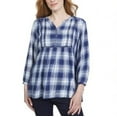 thumbnail image 1 of Wrangler Ladies' Bracelet Cuffs 3/4 Sleeve Plaid Blouse/Blue, X-Large, 1 of 6