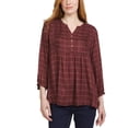 thumbnail image 1 of Wrangler Women's Babydoll Plaid Blouse (Brown, L), 1 of 7