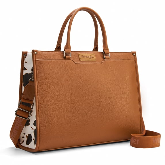 Wrangler Laptop Tote Bag for Women Western Style Work Crossbody Bag, Cow-Brown