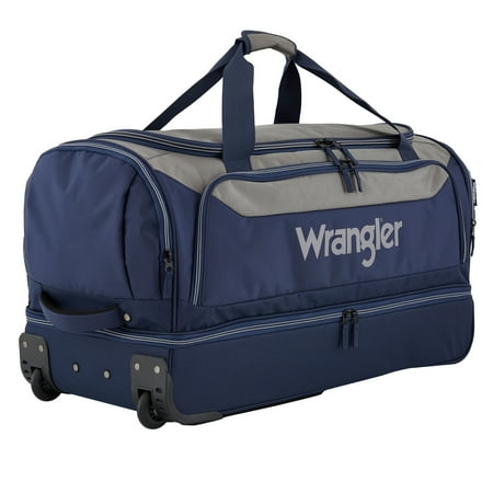 Wrangler Large 30" Drop-Bottom Rolling Travel Duffel - Navy Blue