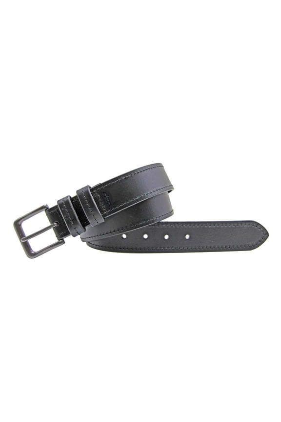 Men's Leather Belt with Double Keeper - Black