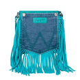 thumbnail image 1 of Wrangler Ladies Leather Fringe Denim Turquoise Crossbody Bag WG44-8360TQ, 1 of 4