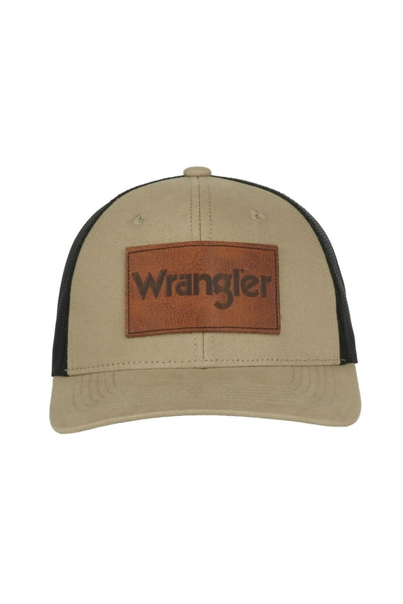 Wrangler Licensed Hat - Adult Men's Structured Meshback Debossed Leather Patch Modern Trucker Cap