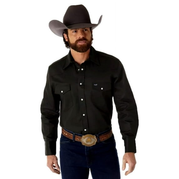 Wrangler MS721SL Men's Cowboy Cut Western Firm Finish Work Shirt Pine Green M
