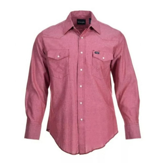 Wrangler MS743CH Cowboy Cut Western Chambray Work Shirt Large Tibetan Red