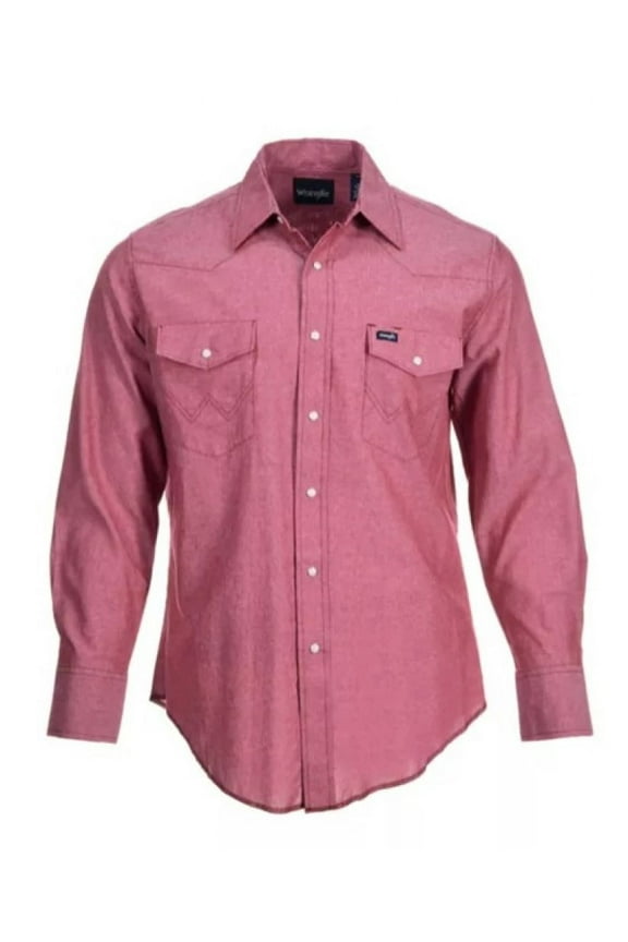 MS743CH Cowboy Cut Western Chambray Work Shirt Large Tibetan Red