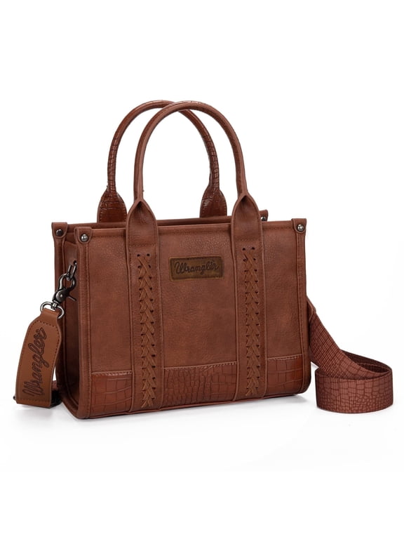 Wrangler Medium Tote Bag for Women Designer Satchel Handbags Top-handle Purses with Strap, Patchwork-Cocoa