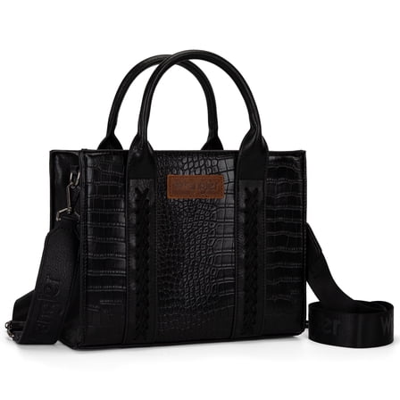 Wrangler Medium Tote Bag for Women Designer Satchel Handbags Top-handle Purses with Strap, Crocodile-Black