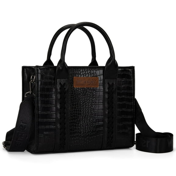 Wrangler Medium Tote Bag for Women Designer Satchel Handbags Top-handle Purses with Strap, Crocodile-Black