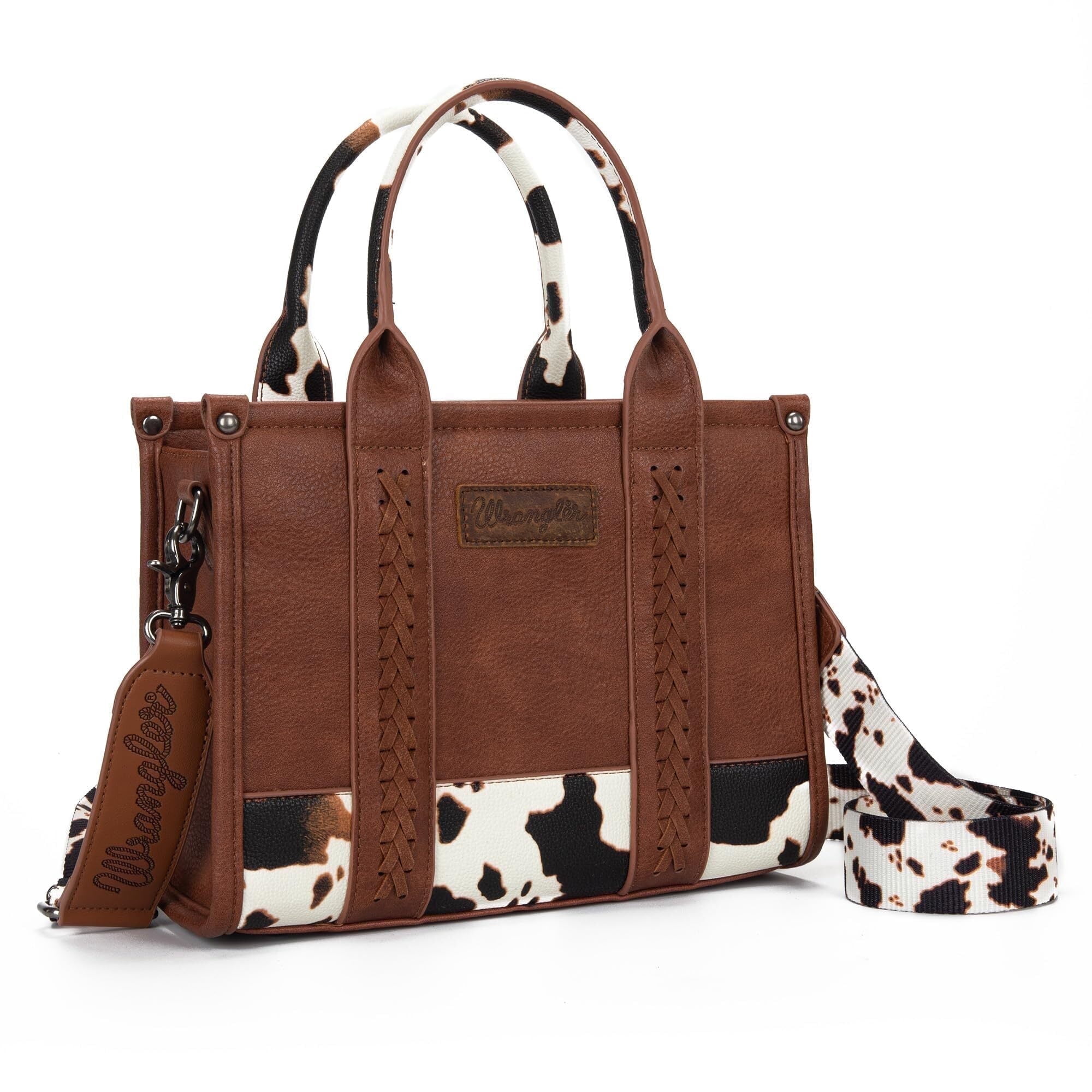 Wrangler Medium Tote Bag for Women Designer Satchel Handbags Top-handle Purses with Strap, Bottom Cow-Brown