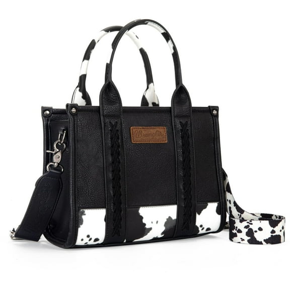 Wrangler Medium Tote Bag for Women Designer Satchel Handbags Top-handle Purses with Strap, Bottom Cow-Black