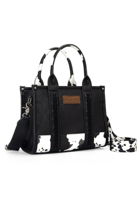 Wrangler Medium Tote Bag for Women Designer Satchel Handbags Top-handle Purses with Strap, Bottom Cow-Black