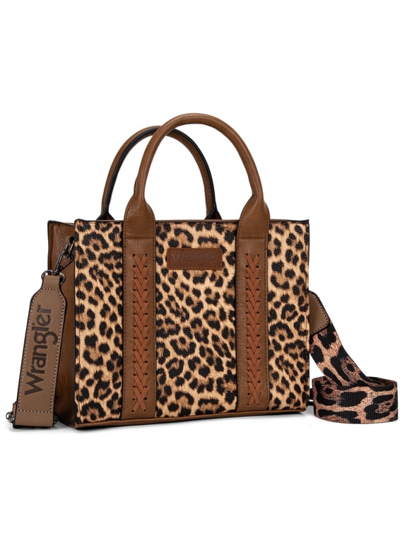 Wrangler Medium Tote Bag for Women Designer Satchel Handbags Top-handle Purses with Strap, Leopard