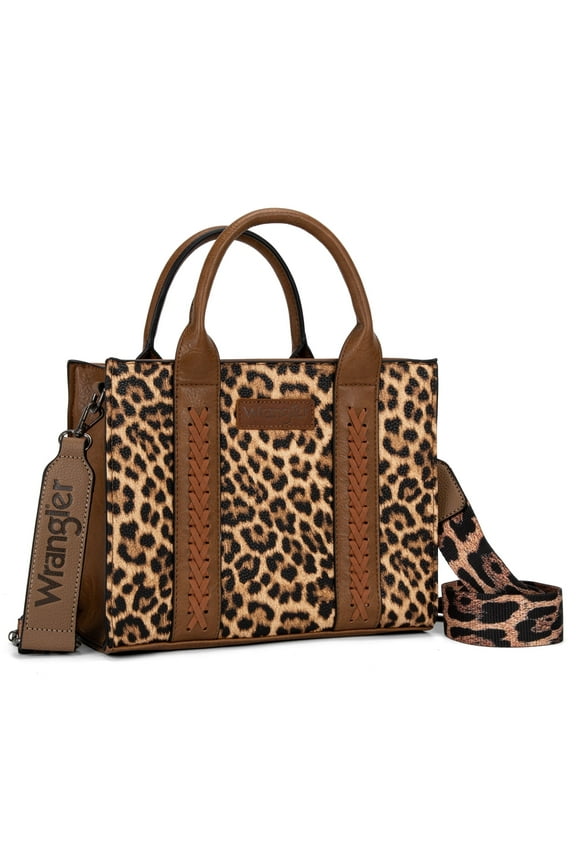 Wrangler Medium Tote Bag for Women Designer Satchel Handbags Top-handle Purses with Strap, Leopard-Leopard