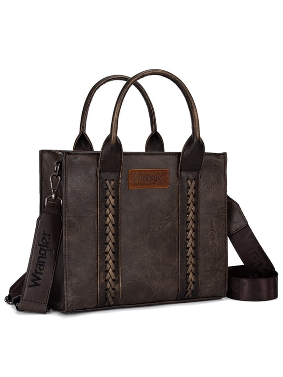 Wrangler Medium Tote Bag for Women Designer Satchel Handbags Top-handle Purses with Strap, Vintage-Coffee