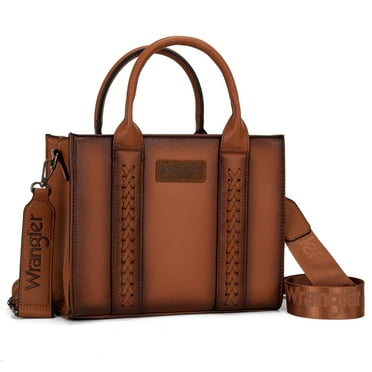 Wrangler Medium Tote Bag for Women Designer Satchel Handbags Top-handle Purses with Strap, Distressed-Brown