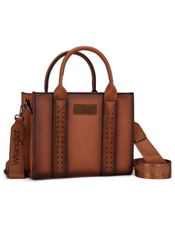 Wrangler Medium Tote Bag for Women Designer Satchel Handbags Top-handle Purses with Strap, Distressed-Brown