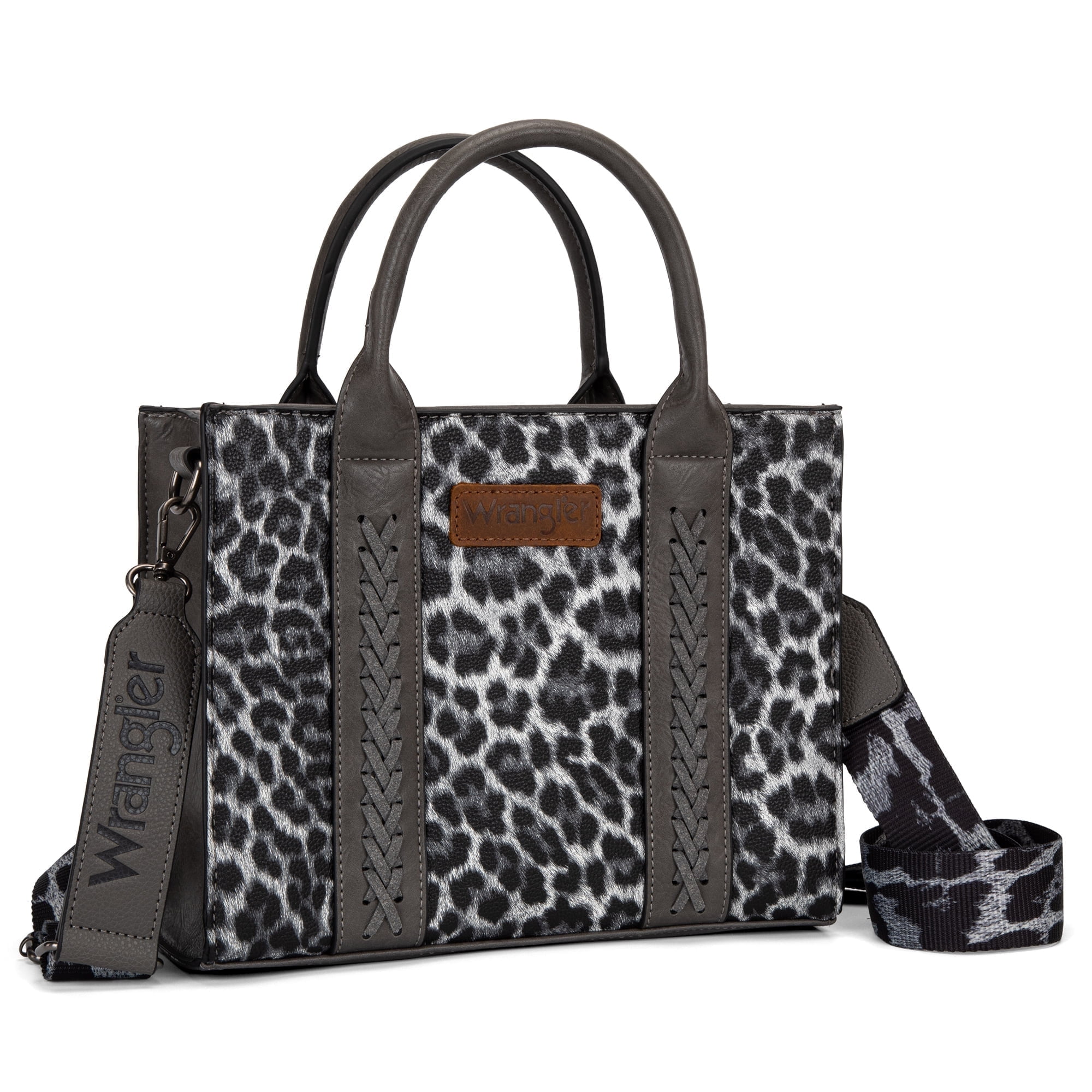Wrangler Medium Tote Bag for Women Designer Satchel Handbags Top-handle Purses with Strap, Leopard-Light Grey