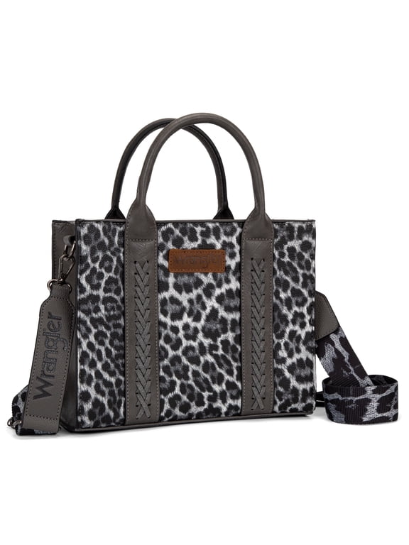 Wrangler Medium Tote Bag for Women Designer Satchel Handbags Top-handle Purses with Strap, Leopard-Light Grey