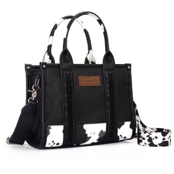 Wrangler Medium Tote Bag for Women Designer Satchel Handbags Top-handle Purses with Strap, Bottom Cow-Black
