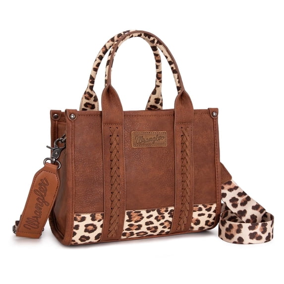 Wrangler Medium Tote Bag for Women Designer Satchel Handbags Top-handle Purses with Strap, Leopard-Brown