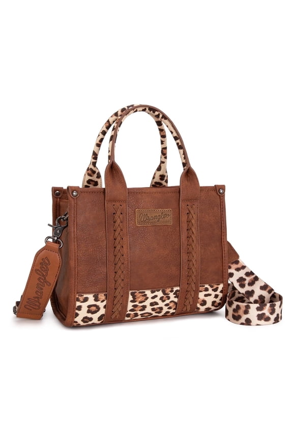 Wrangler Medium Tote Bag for Women Designer Satchel Handbags Top-handle Purses with Strap, Leopard-Brown