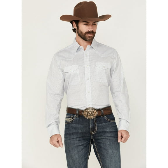 Wrangler Men's 20X Geo Print Long Sleeve Snap Stretch Western Shirt White