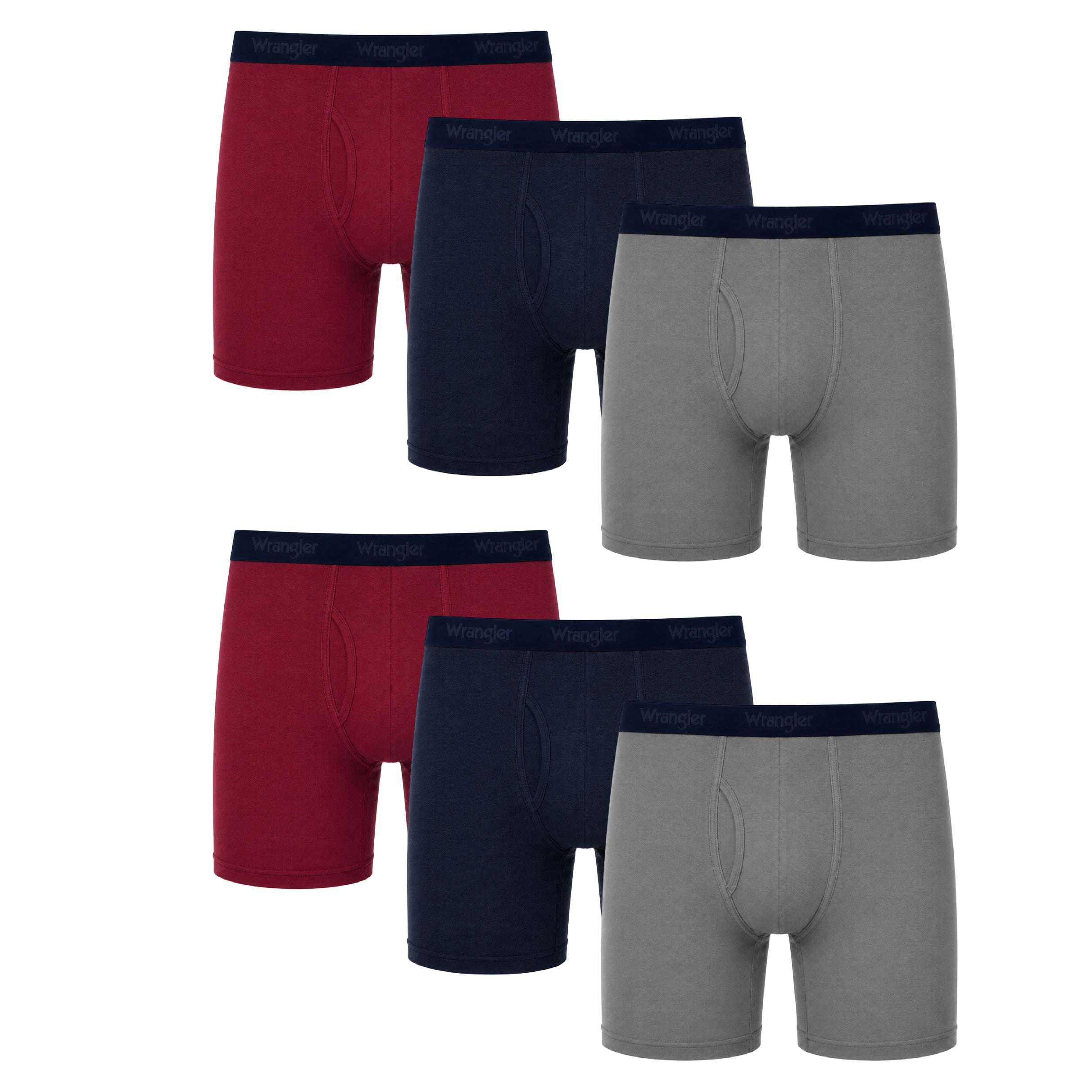 Wrangler Men's Active Cotton Stretch Mesh 6" Boxer Briefs, 6-Pack
