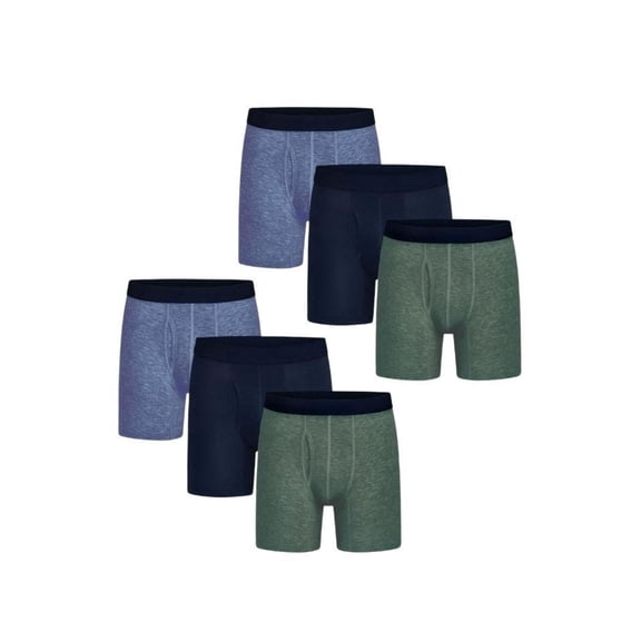 Wrangler 6" Men's Active Stretch Boxer Brief, Large, Navy/Future Dark Heather/Deep Emerald, 6-Pack