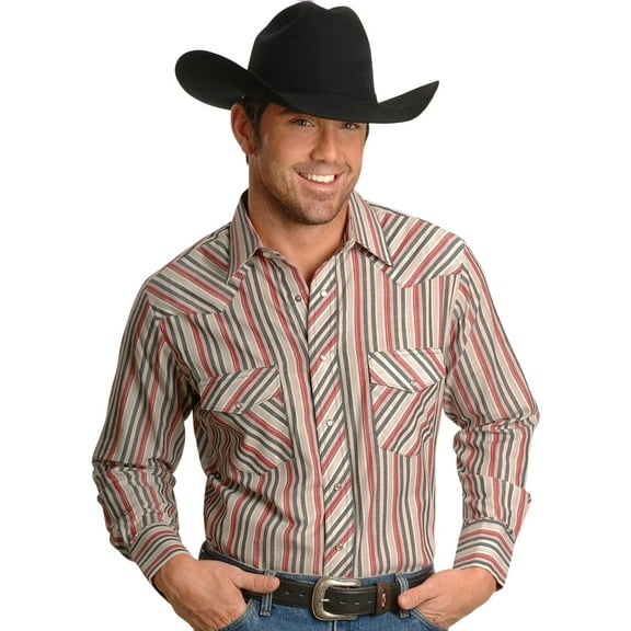 Wrangler Men's Assorted Long Sleeve Western Shirt Big And Tall Stripe 4X