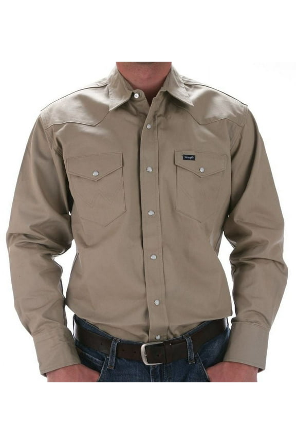 Men's Authentic Cowboy Cut Work Western Long-Sleeve Firm Finish Shirt, Khaki, Small